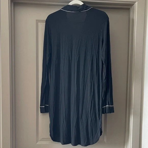 Victoria's Secret Black Modal Button-Front Sleep Shirt with Pink Trim - Picture 3 of 5